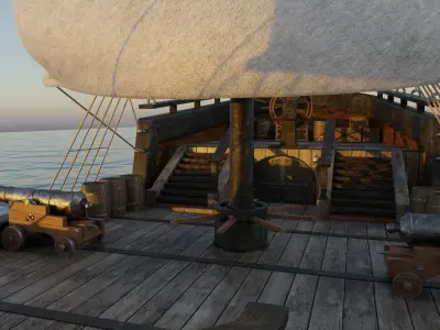 GameReady Medieval Ship With Interiors Low-poly 3D model