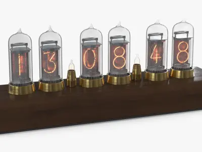 Nixie Tube Digital Desk Clock Wood Brass 3D model