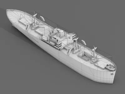 Old Retro Motor Ship Cargo and Military 3D Models Low-poly 3D model