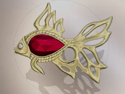 Antique copper brooch with jewels 3D model