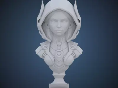 High and Low Poly Futuristic Female Bust Fantasy Figure PM-198 3D print model