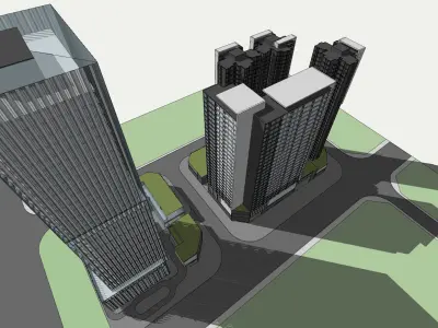 SU model of modern high-rise office and apartment building 3D model