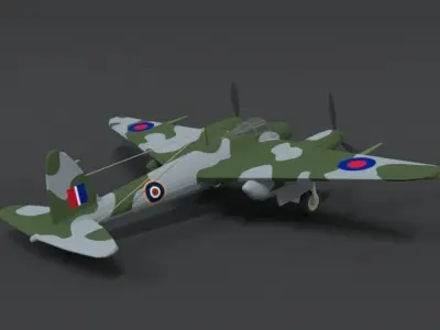 Low Poly Cartoon De Havilland DH 98 Mosquito WWII Airplane Low-poly 3D model