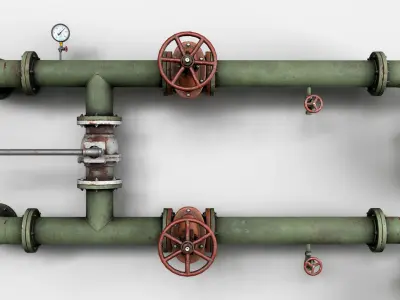 Modular industrial pipes and valves Low-poly 3D model