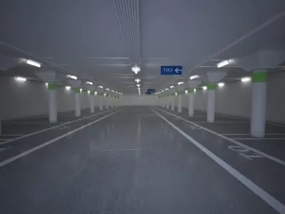 studio render 4 empty parking garage with pillars Low-poly 3D model