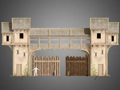 Medieval wall gate Low-poly 3D model