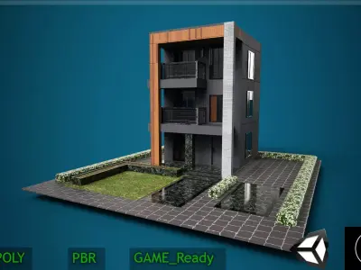 Low Poly Exterior 3D House  PBR Textured  1163 Polygon  Low-poly 3D model