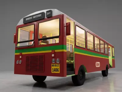 Mumbai Bus 3d model low poly Low-poly 3D model