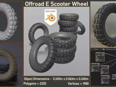  Low-Poly Offroad E-Scooter Wheel Low-poly 3D model