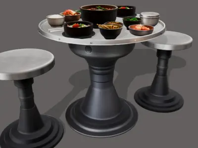 Korean Comfort Food and Tableware Set of 13 Low-poly 3D model