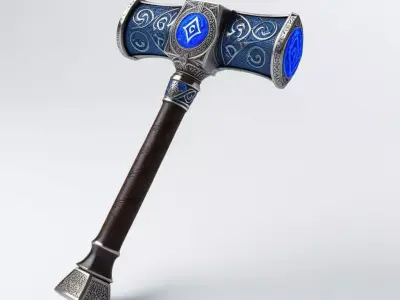 Fantasy Magic Hammer Blue Jewel 3D model