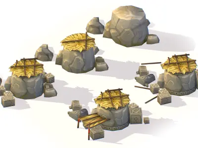 Handpaint Cartoon Stone Big Building House model Low-poly 3D model