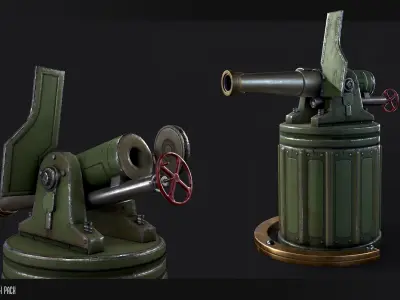 Steampunk Cannon Model Pack Game Ready Kitbash Textured Low-poly 3D model