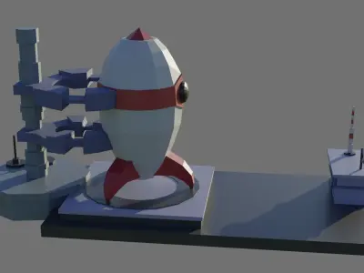 Low Poly Rocket with Launch Pad Free low-poly 3D model