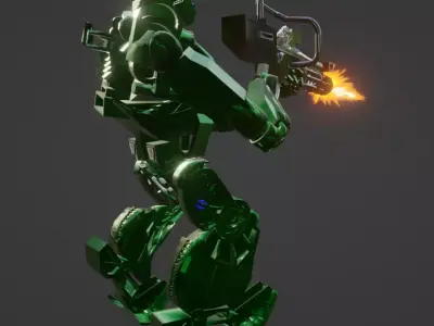 AVATAR ROBOT RIG MUZZLE FLASH WEAPON WITH ANIMATION Low-poly 3D model