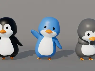 Rigged Cartoon Penguin Low-poly 3D model