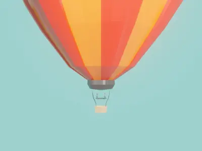 Low poly Hot air balloon with clouds Low-poly 3D model