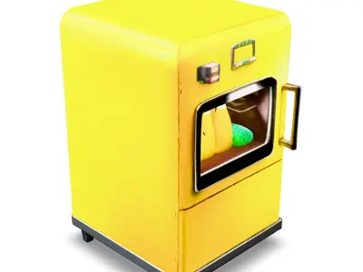Stylized Yellow Display Fridge 3D Model Retro Glass Refrigerator Low-poly 3D model