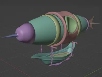 Zeppelin 3D Model hot air balloon with boat 3D model
