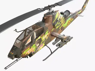 Bell AH-1S Cobra JGSDF Wakana Kisarazu Basic Animation Low-poly 3D model