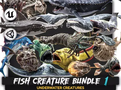 15 In 1 Bundle - Underwater Creature Fish Low-poly 3D model