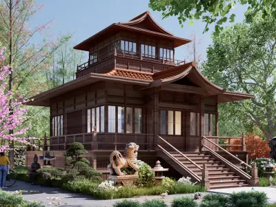 japan temple house Low-poly 3D model