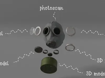 Photorealistic Gas Mask - Lying State Low-poly 3D model