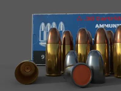 Ammo boxes and cartridges 9x19 mm 3D model
