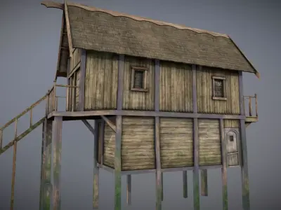 Medieval lake village - House 13 Low-poly 3D model