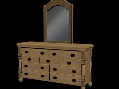 Wide Wooden Dresser Free low-poly 3D model