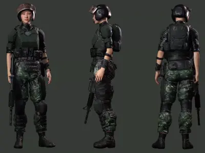 Noi Asian Strength in Military Attire Free low-poly 3D model