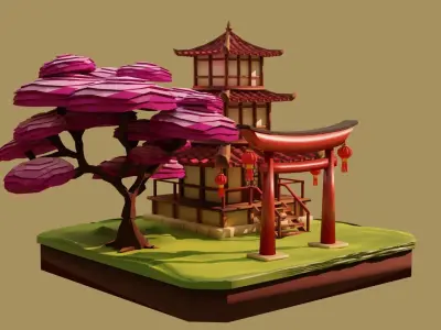 Pagoda Japanese Temple Low-poly 3D model