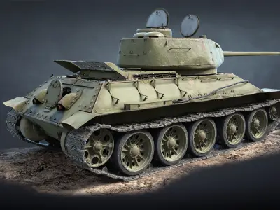 T-34-85 Game Ready world war ii tank Low-poly 3D model
