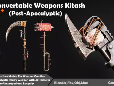 100 Convertable Weapons Kitbash Post-Apocalyptic Low-poly 3D model