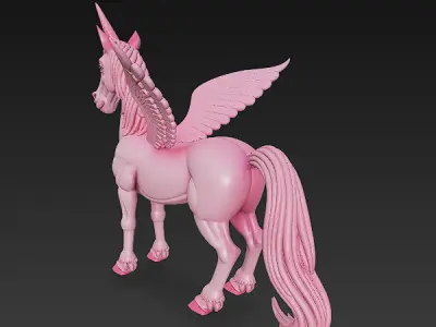 Unicorn Pink Realistic 3D Model Basic - Low Poly Realistic  Low-poly 3D model