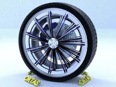 ORTAS CAR RIM 34 GAME READY RIM TIRE AND DISC 3D model