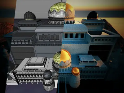 Huge masjid in ocean 3D model