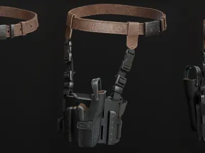 Gun Holster with Belt Low-poly 3D model