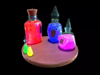 Stylized Set of Potions Low-poly 3D model