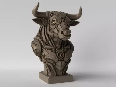 Cyber Minotaur  Futuristic Mecha Bull Bust 3D print model