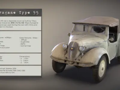 Game-Ready Japanese scout car Type 95 Low-poly 3D model