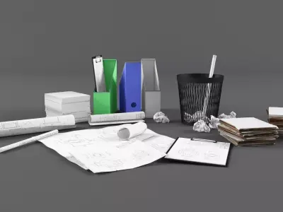 Office paper set Low-poly 3D model