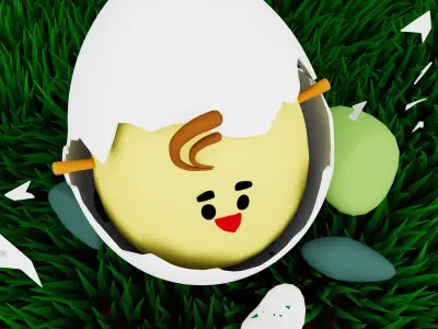 Chick Hatching and Shell 3D model or chicken 3d model Low-poly 3D model