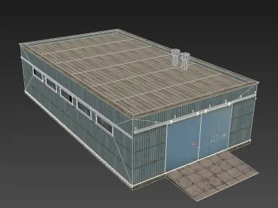 Hangar metal building Low-poly 3D model
