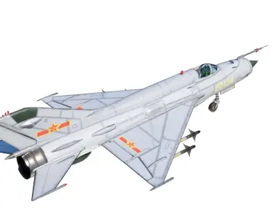 PBR PLAAF J-7 Fighter Mig-21 Fishbed Low-poly 3D model