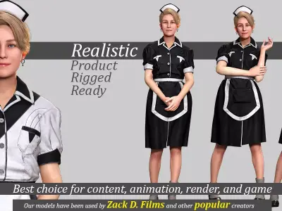 Vintage Housekeeper Woman Game Ready Model Free low-poly 3D model