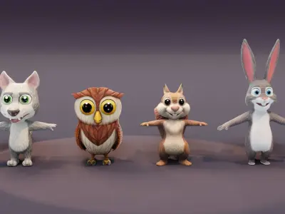 Wolf Owl Squirrel Rabbit Pack 3D Model Low-poly 3D model