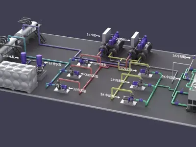 Filter cooling tower boiler platform factory industrial 3D model