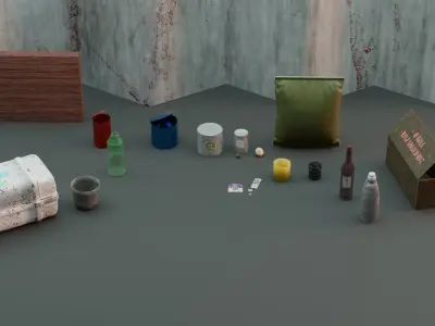 Post-Apocalyptic Survival Props And Rations Low-poly 3D model