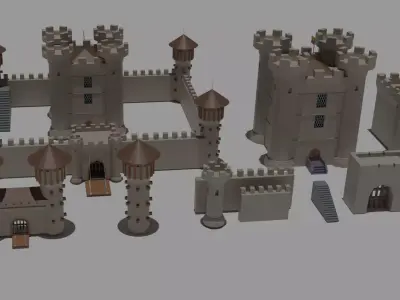 Low Poly Castle with wooden bridge Low-poly 3D model